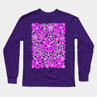 Hibiscus Pink and Purple Pattern Long Sleeve T-Shirt